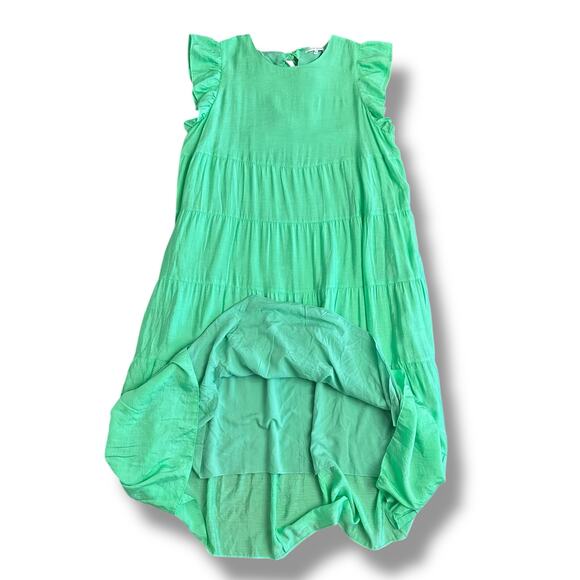 English Factory Green Tiered Midi Dress 2X Modern Chic Flutter Sleeve Summer - Picture 6 of 9